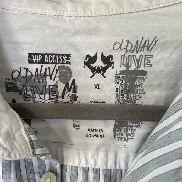 Old Navy Set/2 Blue Gray White Striped Woven Button Down Men’s Dress Shirts XL - Picture 7 of 10